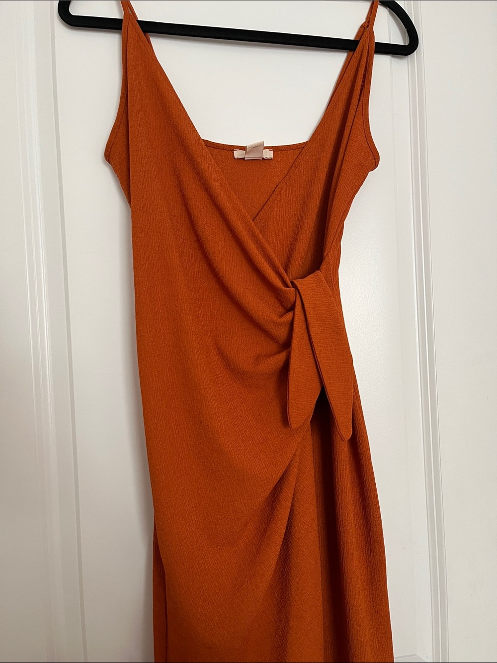 H&M Rust Midi Slip Dress with Side Knot and adjustable spaghetti straps V neck